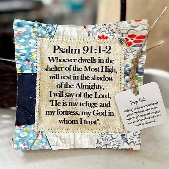 Vintage Prayer Quilt Squares with Cross Inside - Mini Handmade Quilt, Symbolism Poems - Random Color