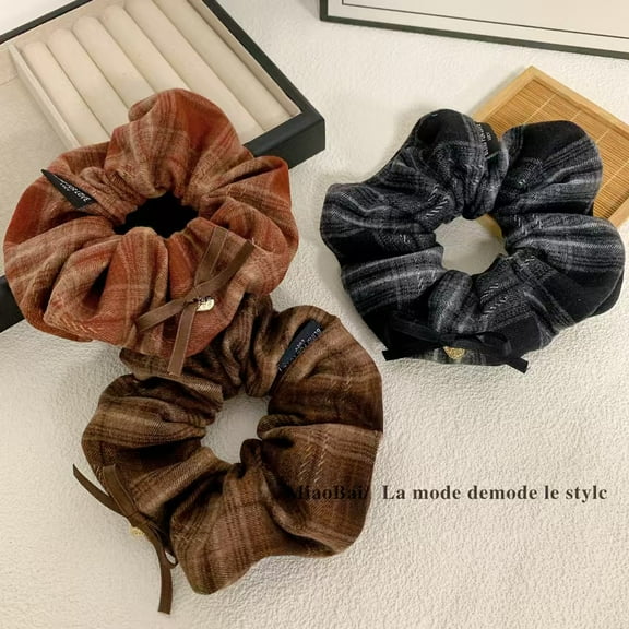 Vintage Preppy Plaid Scrunchie - Gentle Plush Tartan Hair Ties for Women, Assorted Colors No-Slip Hair Accessories 3pcs mixed color pack