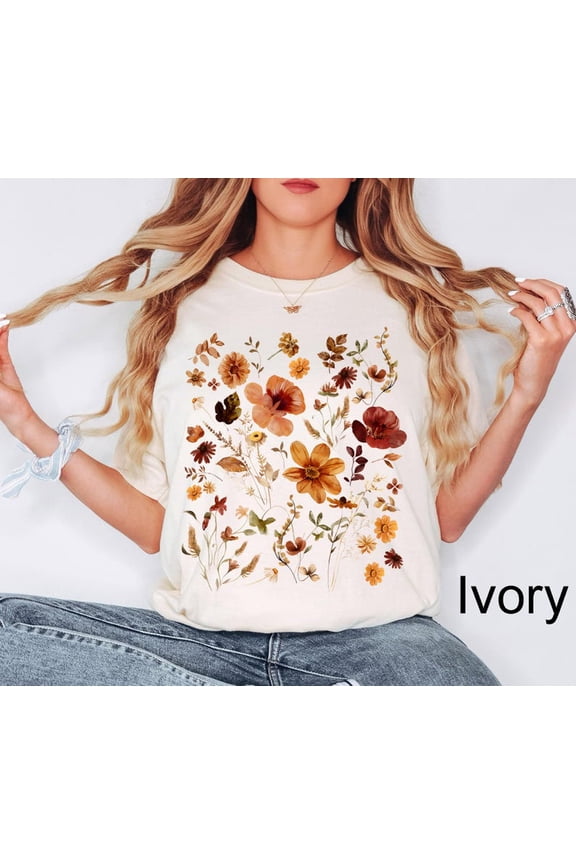 Vintage Pressed Flowers Cottagecore T-Shirt All Size S-3Xl