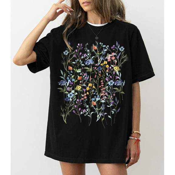 Vintage Pressed Flowers Shirt, Boho Cottagecore Tshirt Botanical Floral Tee Wildflowers Sweatshirt, Gift For Gardener