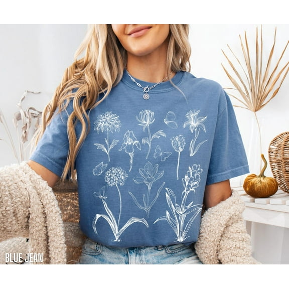 Vintage Pressed Flowers Shirt Boho Cottagecore Tshirt Botanical Floral Tee Wildflowers T Shirt Gift for Gardener Floral Shirt