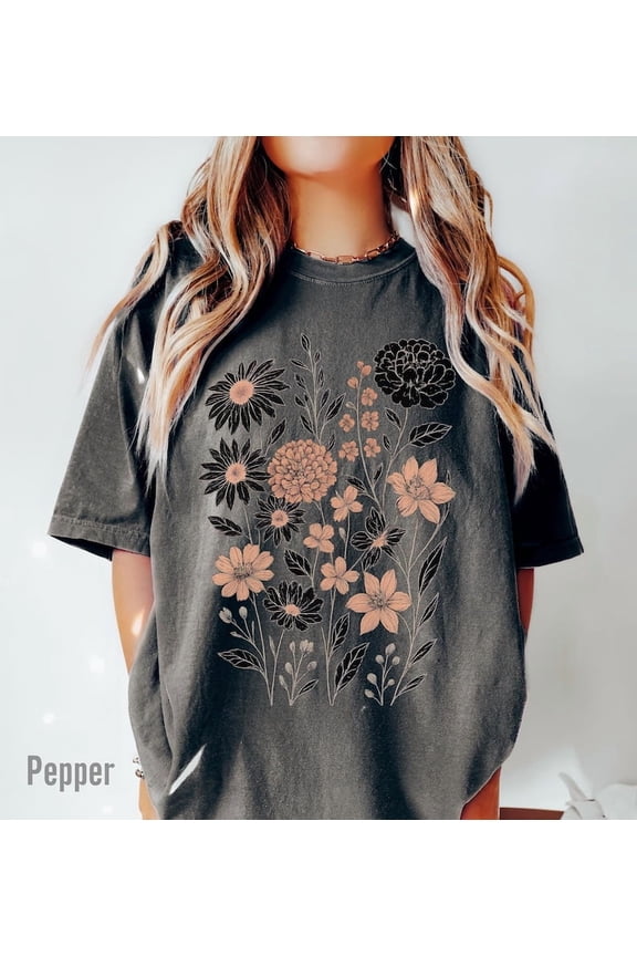Vintage Pressed Flowers Shirt Botanical Wildflowers Boho Floral Tee DARK HEATHER S-5XL