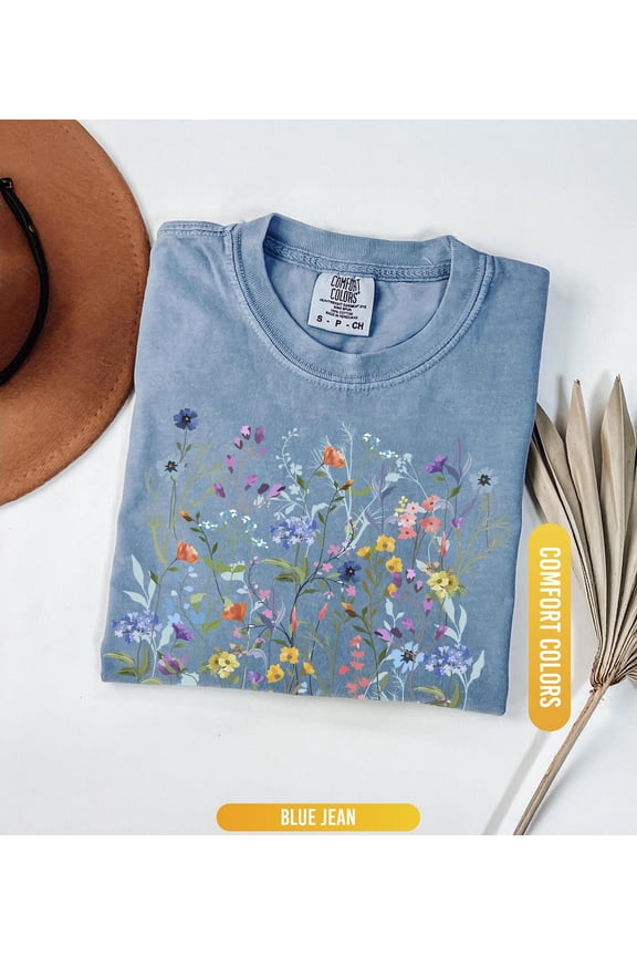 Vintage Pressed Flowers Shirt Comfort Colors®, Boho Cottagecore Tshirt Botanical Floral Tee Wildflowers Shirt, Gift For Gardener