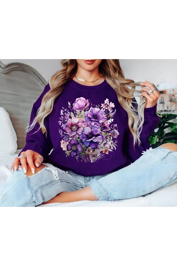 Vintage Pressed Flowers Sweatshirt, Boho Cottagecore Crewneck Garden Botanical Floral Pullover Fairycore Wildflowers Sweater,Boho Wildflower