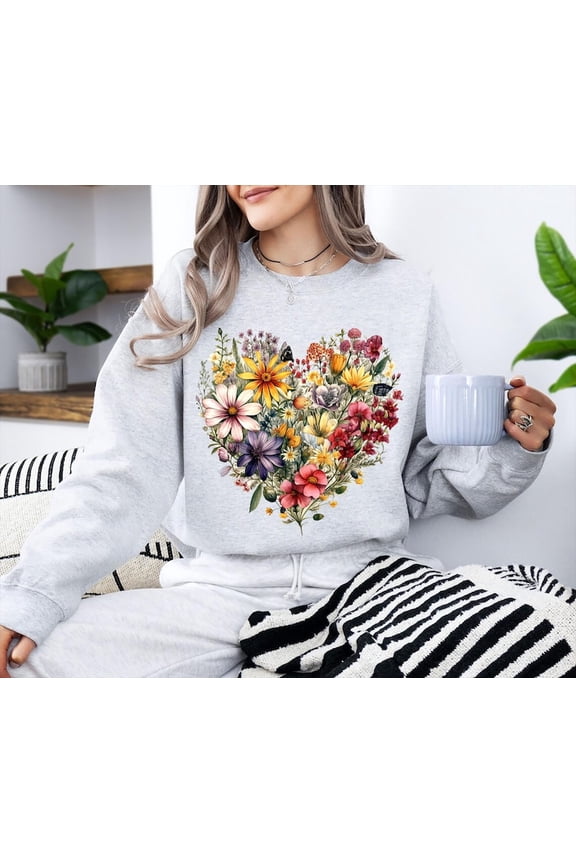 Vintage Pressed Flowers Sweatshirt, Boho Cottagecore Crewneck, Pastel Botanical Floral Pullover, Fairycore Oversized Wildflowers Sweatshirt Sweatshirt All Size S-5XL