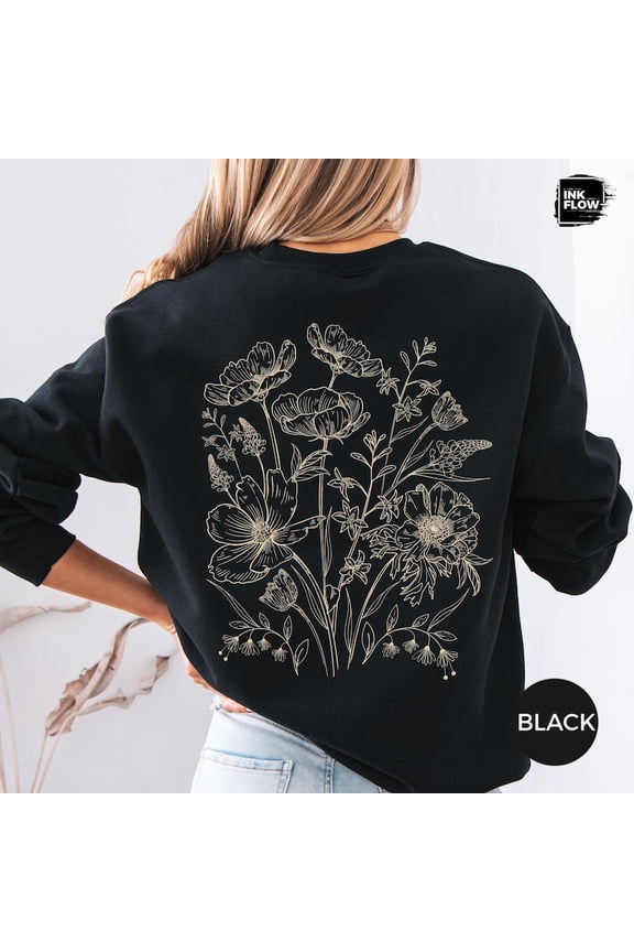 Vintage Pressed Flowers Sweatshirt, Boho Cottagecore Sweater, Botanical Wildflowers Gift, Nature Lover Hoodie, Nature Sweatshirt, Back Print SWEATSHIRT All Size S-5XL