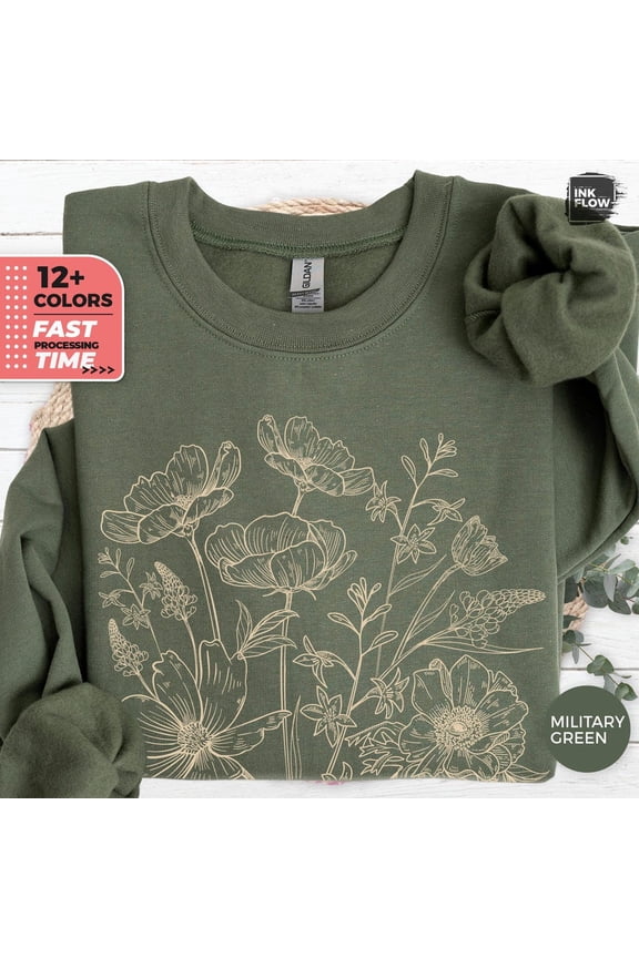 Vintage Pressed Flowers Sweatshirt, Boho Cottagecore Sweater, Botanical Wildflowers Gift, Nature Lover Hoodie, Nature Sweatshirt, Floral Top TSHIRT All Size S-5XL