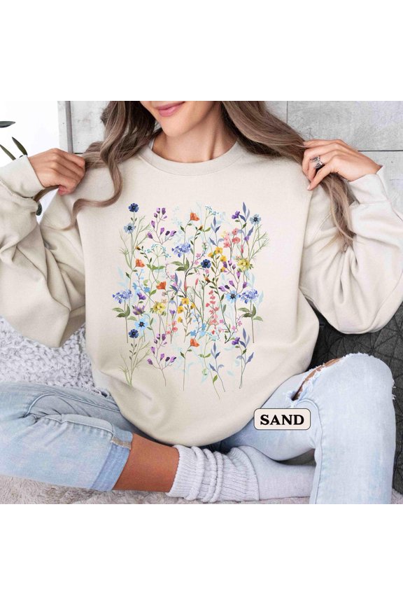 Vintage Pressed Flowers Sweatshirt, Boho Cottagecore Tshirt Botanical FloralSweater, Wildflowers Sweatshirt, Gardener TSHIRT All Size S-5XL