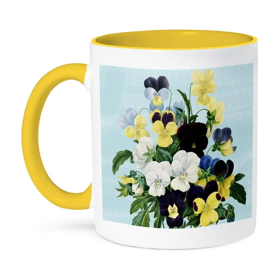 Vintage Pretty Pansies Botanical Art, 11oz Two-Tone Yellow Mug