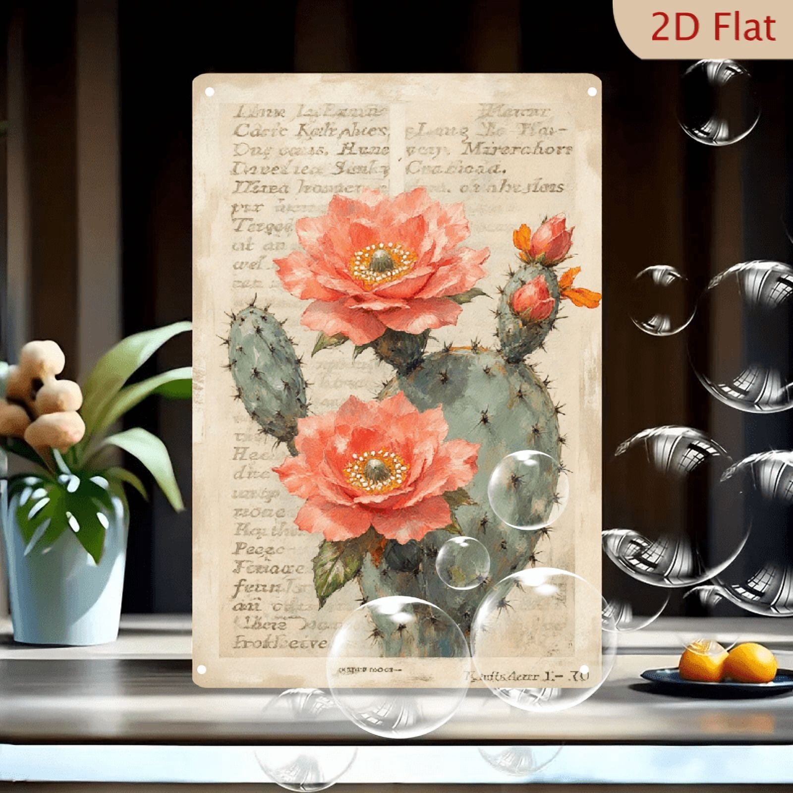 Vintage Prickly Pear Cactus Botanical Print, 8x12 inch Metal Wall Art ...