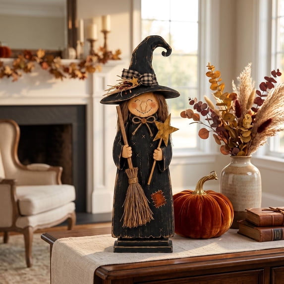 Vintage Primitive Witch Trio,Rustic Halloween Witch Figurines with Hats, Vintage Farmhouse Tabletop Decor for Mantel Shelf Entryway Farmhouse Fall Home Decor Gift