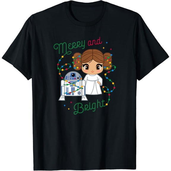 Vintage Princess Leia R2-D2 Cute Christmas Merry & Bright T-Shirt S-5XL - Trending Birrthday Tee Gifts Vintage Tee -Birthday Gifts