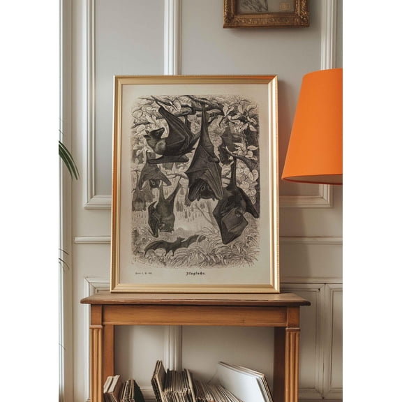 Vintage Print Bats Poster Halloween Gothic Horror Art Deco Wall Decoration Wall Art Bat Antique Gift Idea, Poster Only