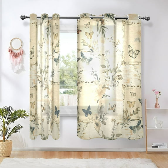 Vintage Print Blackout Curtains Thermal Insulation 63 inch Grommet for Bedroom Living Room Bathroom Kitchen Windows 2 Pack