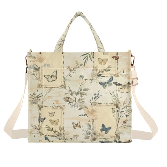 Vintage Print Corduroy Tote Bag Handbag Large Messenger Bag Shoulder Crossbody Zipper Bag Purse