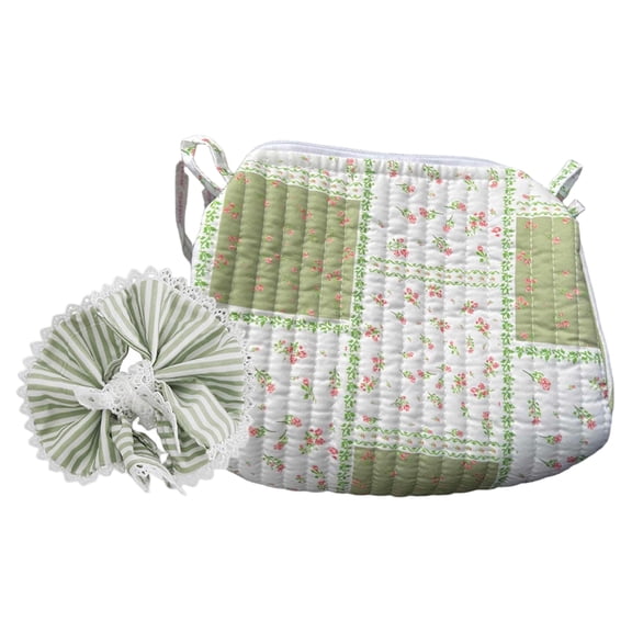 Vintage Print Makeup Bag, Cute Floral Cosmetic Pouch with Lace Bowknot, Portable Travel Toiletry Organizer for Women Girls