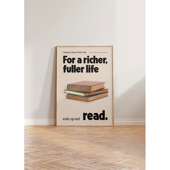 Vintage Print, Retro National Library Week Print, Reading Wall Art, Book Print, 60S Advertising Print, Library Room Wall Decor Beige Home Decor #1391, 16x24 UNFRAMED