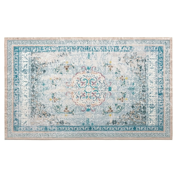 Vintage Printed Boho Area Rugs, Vintage Washable Non-Slip Rug for, Living Room, Bedroom, 5 x 8 ft, Blue, 1 Pack