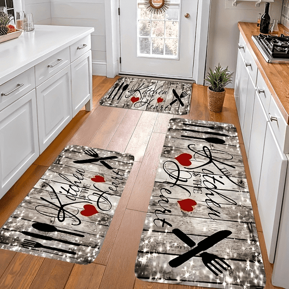 Vintage Printed Kitchen Rug Set, Non-Slip Flannel Mat for Bathroom Bedroom Door Laundry Room