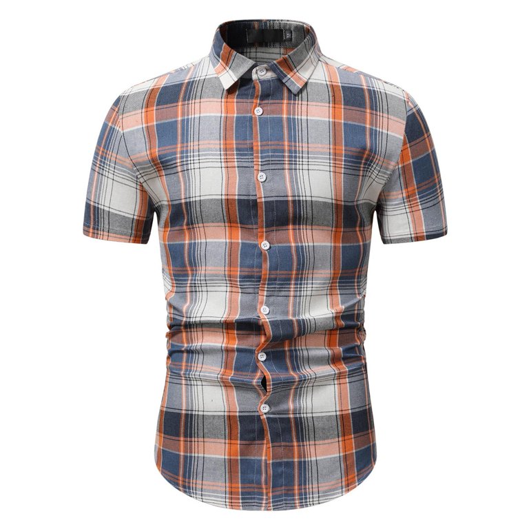 Vintage Printed Men Shirts Short Sleeve Shirt Casual Loose Cartoon Plaid  Printed Shirt Shirt For Man Chic Style