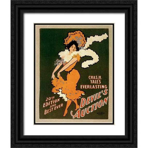 Vintage Printery 15x18 Black Ornate Wood Framed with Double Matting Museum Art Print Titled - Devil