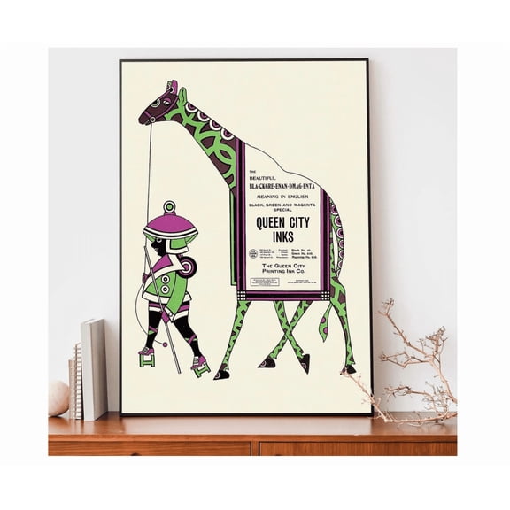 Vintage Printing Poster Queen City Printing Ink Company Art Retro Advertising Poster Graphic Design Wall Art Trendy Home Decor