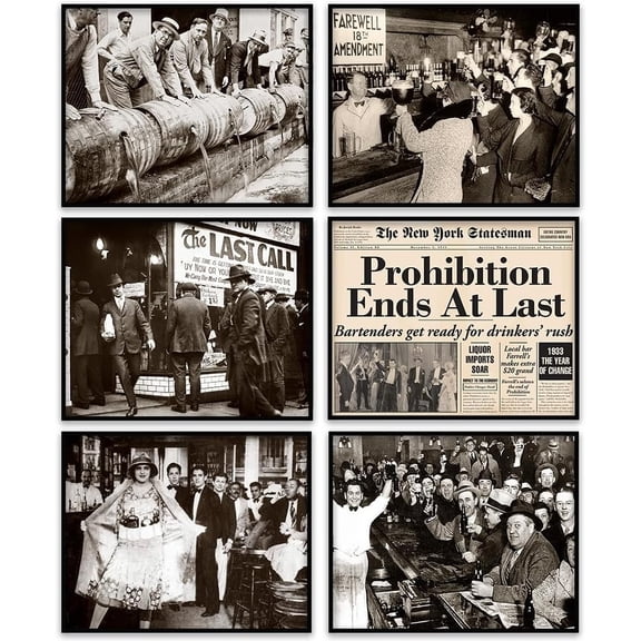 Vintage Prohibition Era Art Set of 6 8x10 Unframed Posters  Sepia-Tone Historical Bar Scenes, Retro Prohibition Repeal Artwork, Speakeasy-Inspired, Roaring Twenties Antique American History Prints