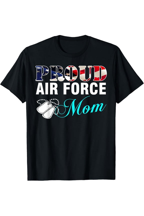 Vintage Proud Air Force Mom With American Flag Gift T-ShirtMen's and women's gift, black and white T-shirt, size: Extra large S-4XL