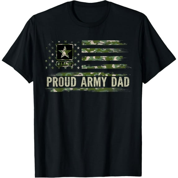 Vintage Proud Army Dad Camo American Flag Veteran Gift T-Shirt