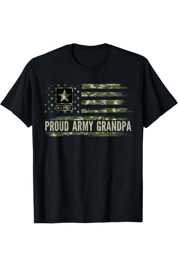 Vintage Proud Army Grandpa Camo American Flag Veteran Gift T-Shirt