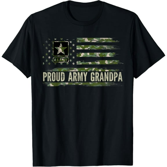 Vintage Proud Army Grandpa Camo American Flag Veteran Gift T-Shirt