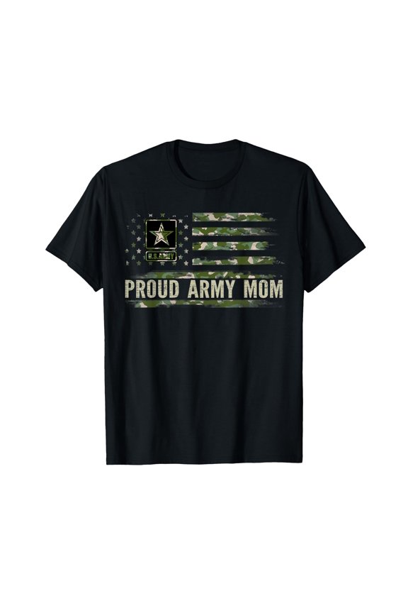 Vintage Proud Army Mom Camo American Flag Veteran Gift T-Shirt