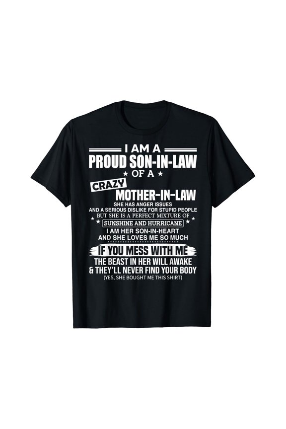 Vintage Proud Son-In-Law Of Crazy Mother-In-Law She Has Anger Issues T-Shirt Size S-5Xl Best Birthday Gifts