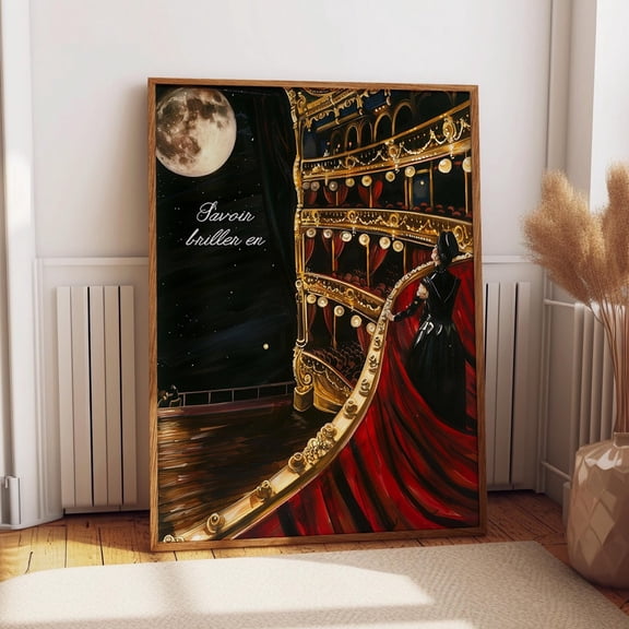 Moonlit Opera Balcony Art Poster - Luxurious Opera Theatre Interior Wall Decor - Dramatic Stage View Print Wall Art, Modern Wall Decor, 8x12 UNFRAMED
