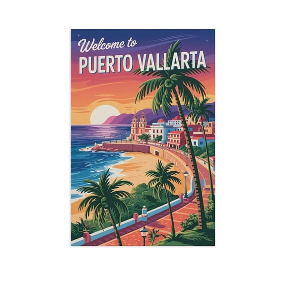 Vintage Puerto Vallarta Retro Mexican Tourism with Coastal Views & Old Town Charm Canvas Poster