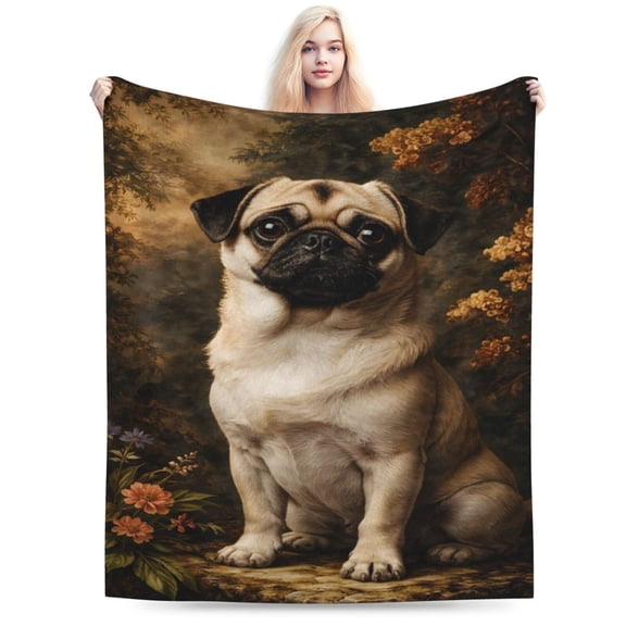 Vintage Pug Dog Throw Blanket for Women Girls Boys, Soft Flannel Blankets Gifts for Living Room Couch, Home, Sofa Decor 50x40