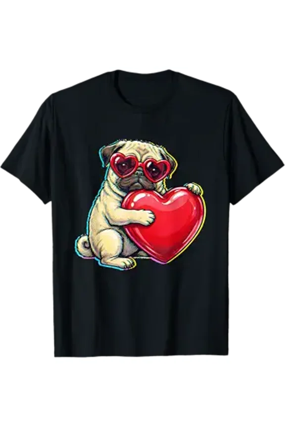 Vintage Pug Funny Youth Life Dad Mom Retro Dog Heart Meme T-Shirt