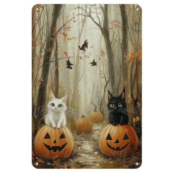 Vintage Pumpkin Lanterns and Ghost Metal Tin Signs - Perfect for Halloween Decorations, Gym, Cafe, Garage Wall Art | Durable Iron, Easy to Hang, 8X12 Inch