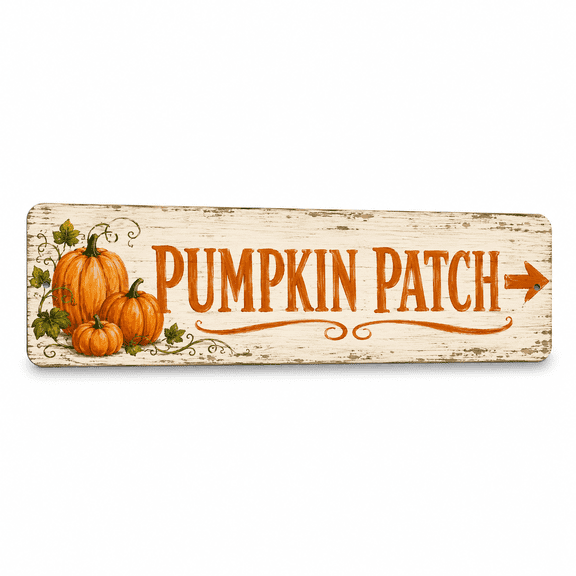 Vintage "Pumpkin Patch" Folksy Barnwood Metal Sign - 15"x 5" Halloween Wall Decor for Halloween Hosts & Spooky-Season Decorators