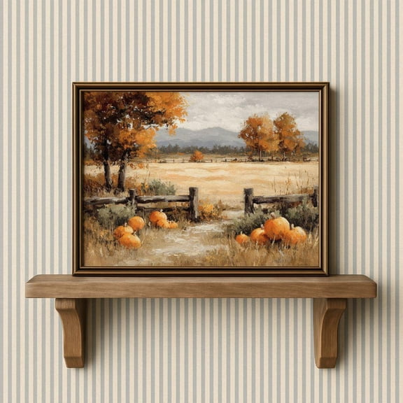 Vintage Pumpkin Patch Landscape Fall Rustic Farmhouse Autumn Wall Art, Seasonal Living Room And Home Decor