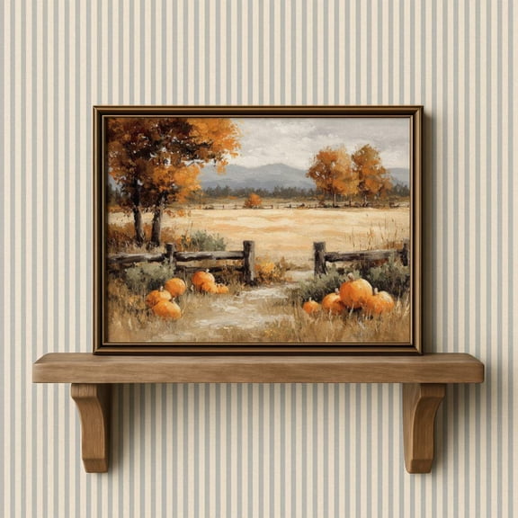 Vintage Pumpkin Patch Landscape Fall Wall Art Rustic Farmhouse Autumn Decor