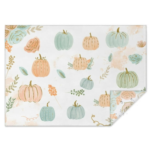 Vintage Pumpkin Rectangle Tablecloth 60x84 Inch, Flowers Boho Water Resistant Vinyl Washable Seasonal Table Cover for Thanksgiving Fall Harvest Holiday Party Picnic Dinner Decor