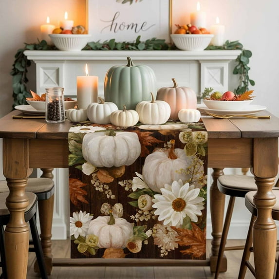 Vintage Pumpkin Table Runner, Autumn Thanksgiving Kitchen Dining Table Decoration for Home Party Decor 13x72 Inches