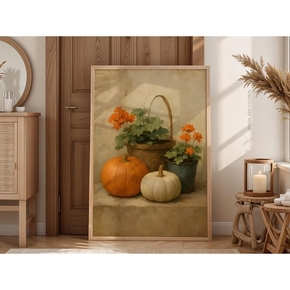 Vintage Pumpkin Wall Art Rustic Farmhouse Fall Art Decor Autumn Kitchen Artwork Thanksgiving Harvest Cozy Pumpkin Print