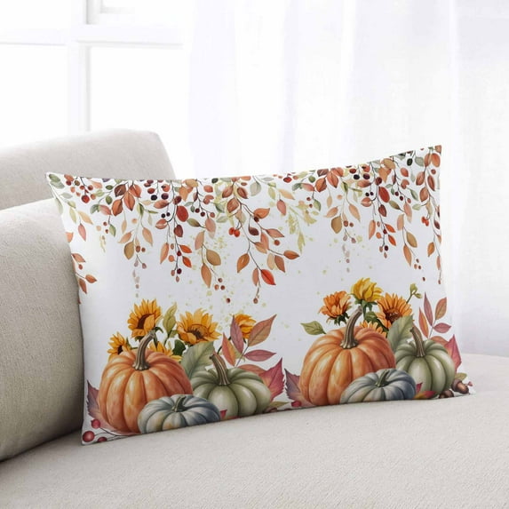 Vintage Pumpkins Fall Throw Pillow Covers, Thanksgiving Eucalyptus Leaves Falling Soft Breathable Pillow Cases with Zipper for Sleeping, Small Pillowcases for Couch Bed Sofa Chair 16x24 Inches