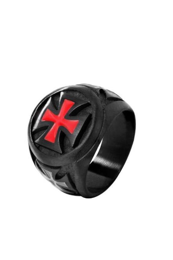 Vintage Punk Red Cross Men's Black Titanium Steel Ring