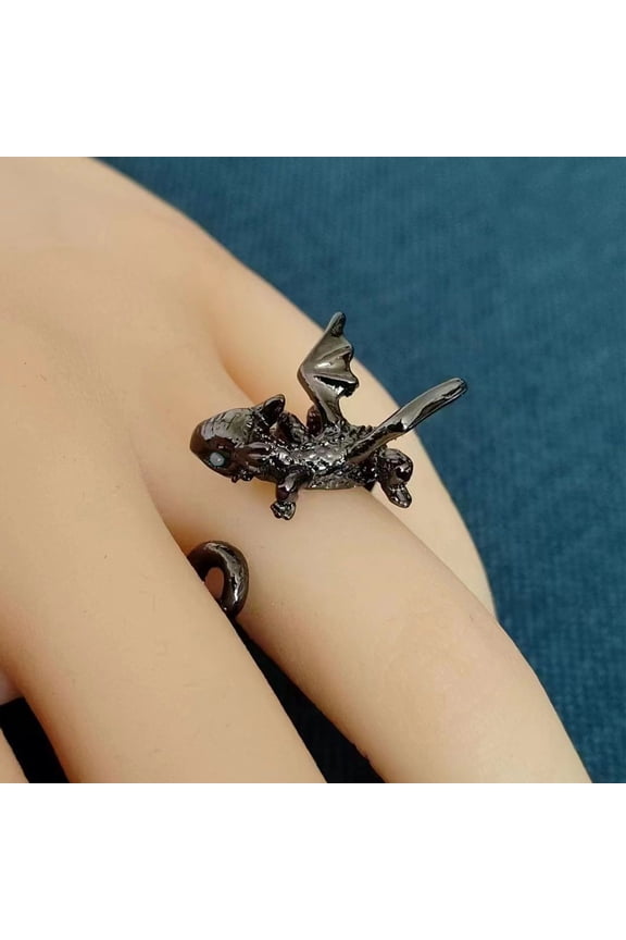 Vintage Punk Rings for Women Men Gothic Rings Flying Dragon Gothic Rings Alloy Open Adjustable Rings Jewelry-Black