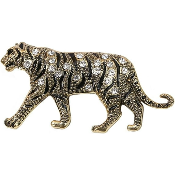 Vintage Punk Tiger Brooch Rhinestone Crystal Animal Tiger Suit Pin Retro Gothic Animal Badge Lapel Pins Clothing Dress Accessories Cool Boutonniere Corsage for Men Women Unisex Gift Birthday