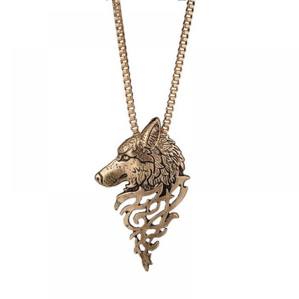 JczR.Y Dog Pendant Necklace - Stainless Steel Wolf Head Sweater Chain For Men, Viking Animal Amulet Jewelry