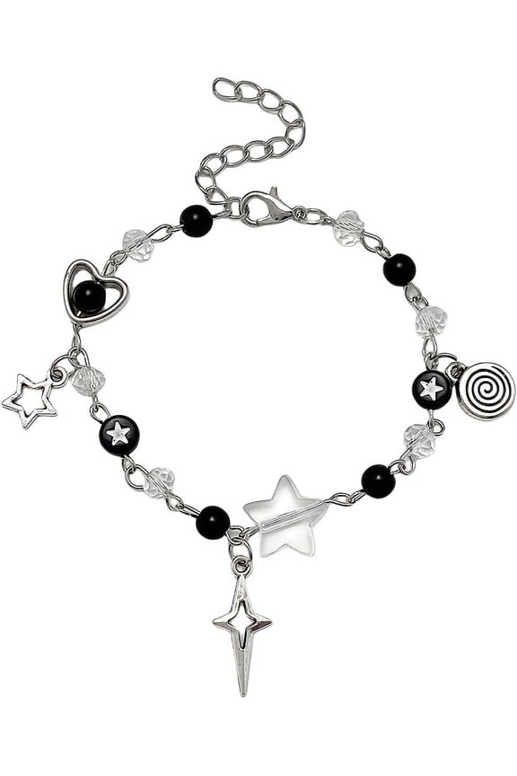 Vintage Punk Y2k Star Pearl Double Layer Beaded Chain Lightweight Bracelet Aesthetic Accessories Grunge Cool Couple Friendship Jewelry for Women[l89521]